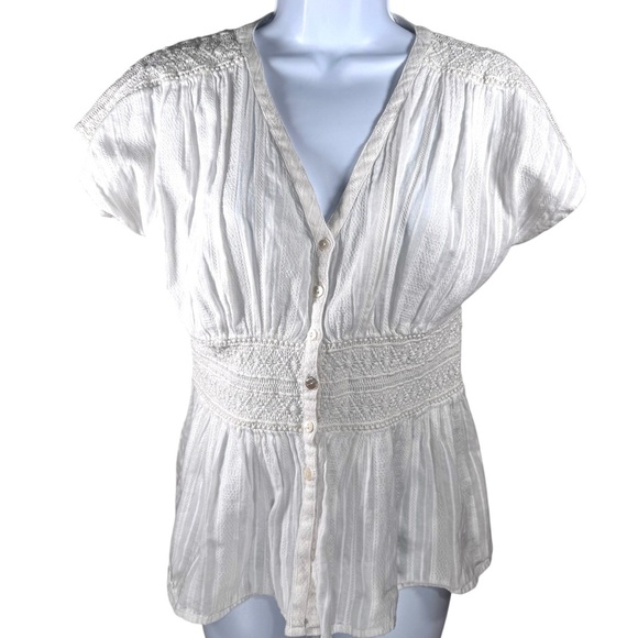 Sundance Crochet Lace Off-white Button Up Shirt Size S - Picture 1 of 5